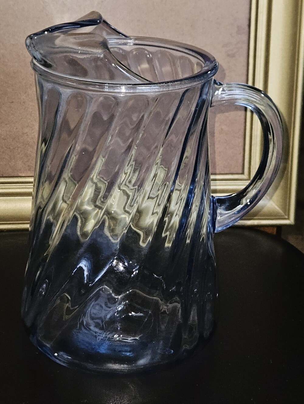 Vintage Bartlett-Collins Light Blue Glass Pitcher With an Optic Swirl Pattern